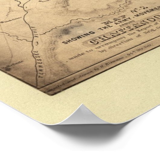 1864 Civiele-oorlogskaart troepenbewegingen Chatta Poster (Hoek)