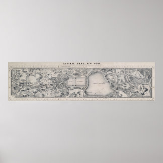 1865 HAND-DRAWN CENTRALE PARK-KAART POSTER