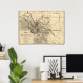 1865 kaart van het gebied Montana Poster (Thuiskantoor)