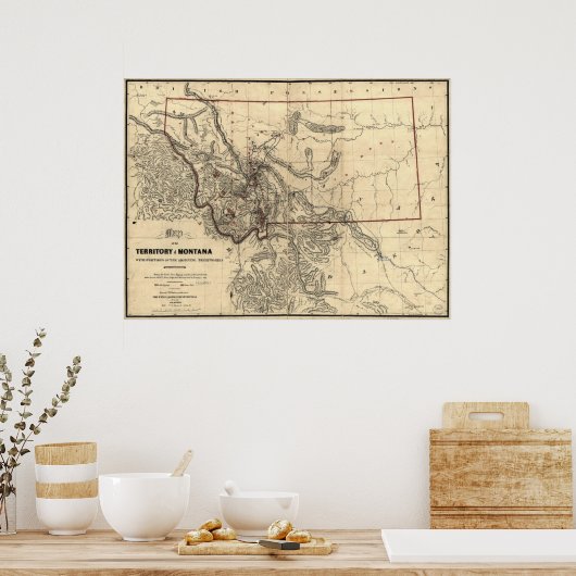 1865 kaart van het gebied Montana Poster (Keuken)