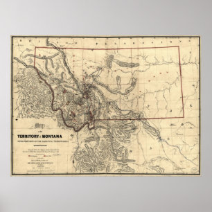 1865 kaart van het gebied Montana Poster