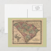 1865 South Carolina Map Briefkaart (Voorkant / Achterkant)