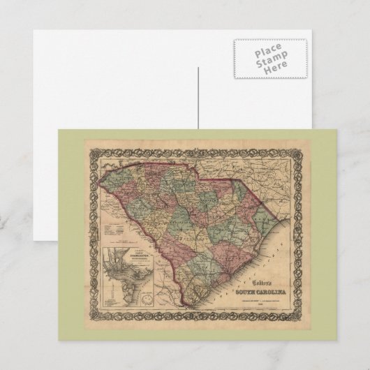 1865 South Carolina Map Briefkaart (Voorkant / Achterkant)