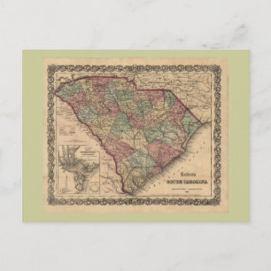 1865 South Carolina Map Briefkaart