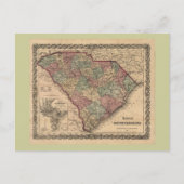 1865 South Carolina Map Briefkaart (Voorkant)