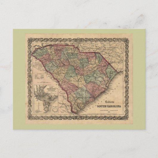 1865 South Carolina Map Briefkaart (Voorkant)