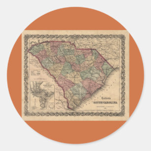 1865 South Carolina Map Ronde Sticker