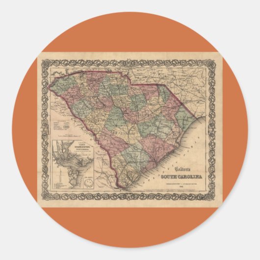 1865 South Carolina Map Ronde Sticker (Voorkant)