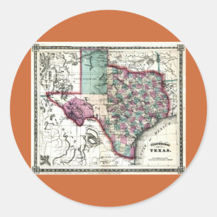 1866 Antiquarian Map of Texas door Schönberg & Co. Ronde Sticker
