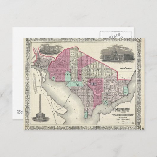 1866 Kaart Johnson van Washington D.C. (Voorkant / Achterkant)