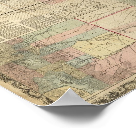 1867 Antiek Spoorwegkaart van Kansas Poster (Hoek)