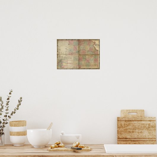 1867 Antiek Spoorwegkaart van Kansas Poster (Keuken)