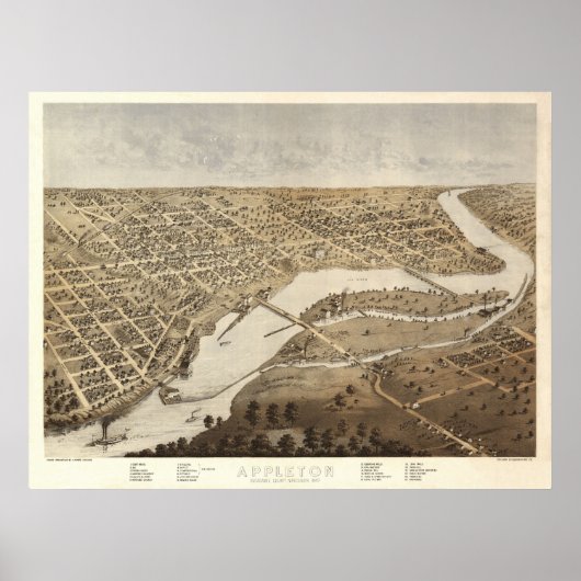 1867 Appleton, WI Birds Eye Uitzicht Panorama Poster (Voorkant)