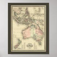 1867 Australië en Oost-Indië vintage kaart