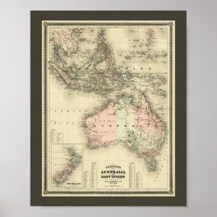 1867 Australië en Oost-Indië vintage kaart Poster