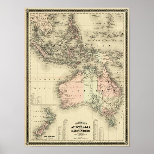 1867  kaart Australië en Oost-Indies Poster (Voorkant)