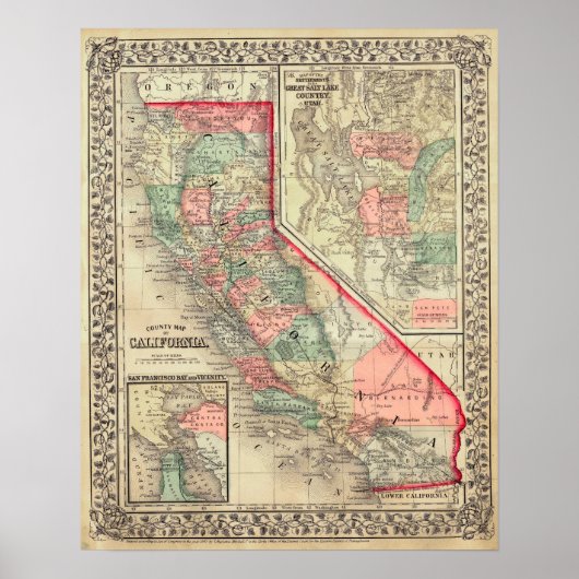 1867 Kaart, Californië, Poster (Voorkant)