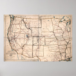 1867 Kaart van STAGECOACH en POST ROUTES Poster