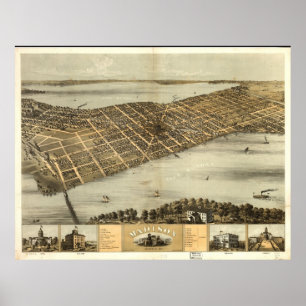 1867 Madison, WI Birds Eye Uitzicht Panoramic Map Poster