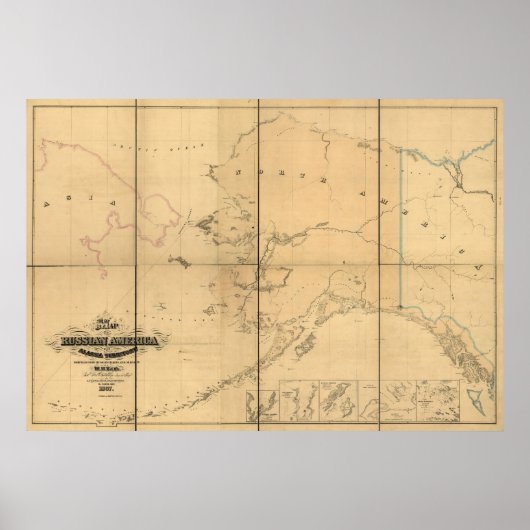 1867 Map Russian America Alaska Territory Poster (Voorkant)