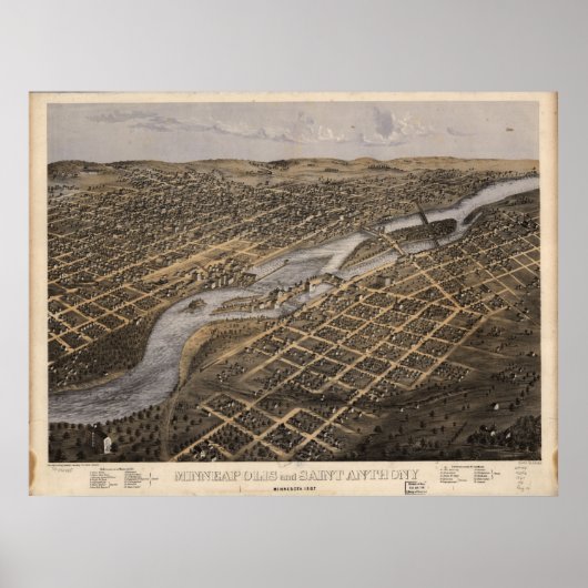 1867 Minneapolis & St. Paul, MN Panorama Map Poster (Voorkant)