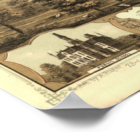 1868 Des Moines, IA Birds Eye Uitzicht Panorama Poster (Hoek)