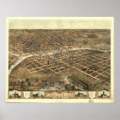 1868 Des Moines, IA Birds Eye Uitzicht Panorama Poster (Voorkant)