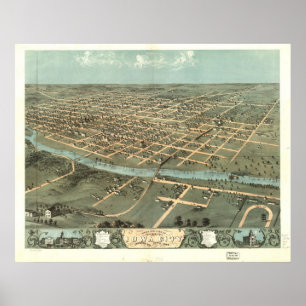 1868 Iowa City, IA Birds Eye Uitzicht Panoramic Ma Poster