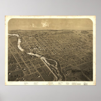 1868 Niles, MI Birds Eye Uitzicht Panoramic Map Poster