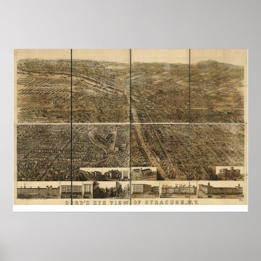 1868 Syracuse, NY Birds Eye Uitzicht Panorama Poster (Voorkant)