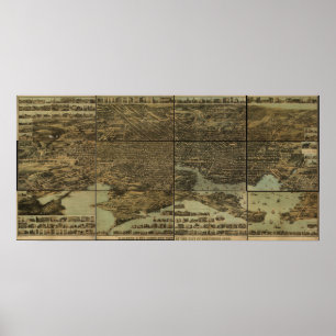 1869 Baltimore, MD Birds Eye Uitzicht Panoramic Ma Poster