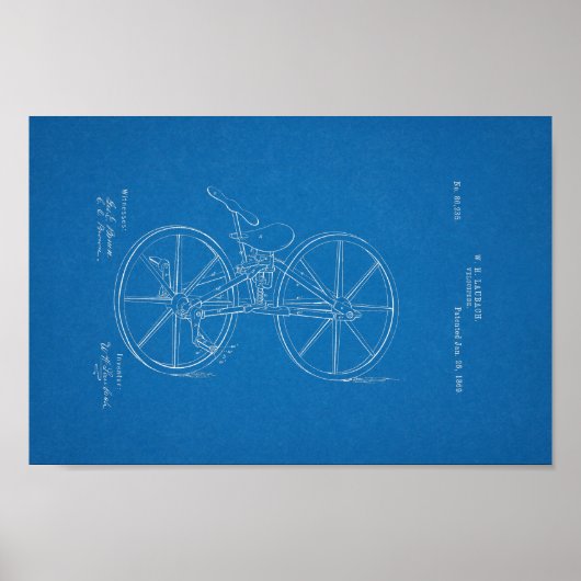 1869  fiets Velocipede-patentblauw afdrukken Poster (Voorkant)