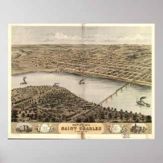1869 Saint Charles MO Birds Eye Uitzicht Panoramic Poster