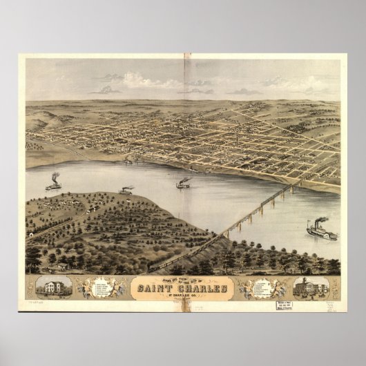 1869 Saint Charles MO Birds Eye Uitzicht Panoramic Poster (Voorkant)