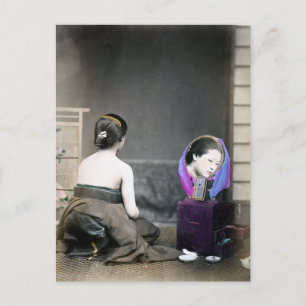 1870 Japanse vrouw in kleedkamer Briefkaart