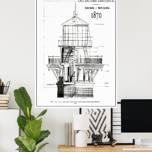 1870 KAAPHATTERAS LIGHTHOUSE BLUEPRINT POSTER (Thuiskantoor)