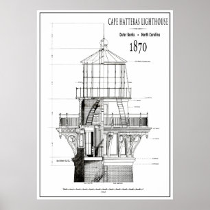 1870 KAAPHATTERAS LIGHTHOUSE BLUEPRINT POSTER
