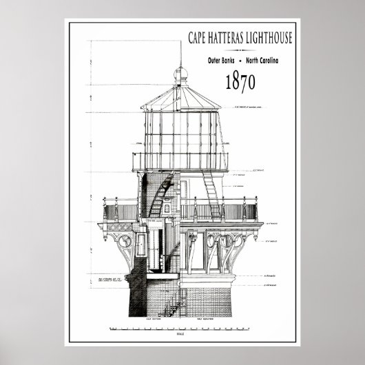 1870 KAAPHATTERAS LIGHTHOUSE BLUEPRINT POSTER (Voorkant)