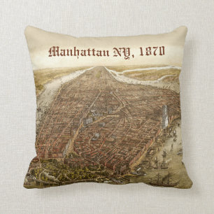 1870 Manhattan New York City  Oude Kaart Kussen