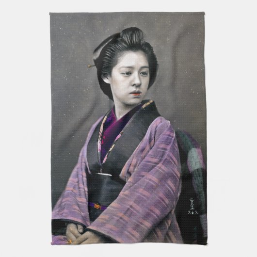 1870 Mooie Japanse vrouw Theedoek (Verticaal)