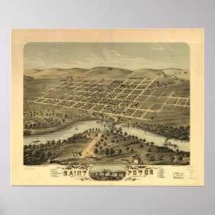 1870 Saint Peter, MN Birds Eye Uitzicht Panoramic Poster
