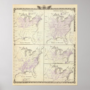 1870 volkskaarten van de Verenigde Staten Poster