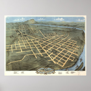 1871 Chattanooga, TN Birds Eye Uitzicht Panorama Poster