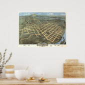 1871 Chattanooga, TN Birds Eye Uitzicht Panorama Poster (Keuken)