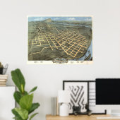 1871 Chattanooga, TN Birds Eye Uitzicht Panorama Poster (Thuiskantoor)