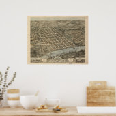 1871 Knoxville, TN Birds Eye Uitzicht Panorama Poster (Keuken)