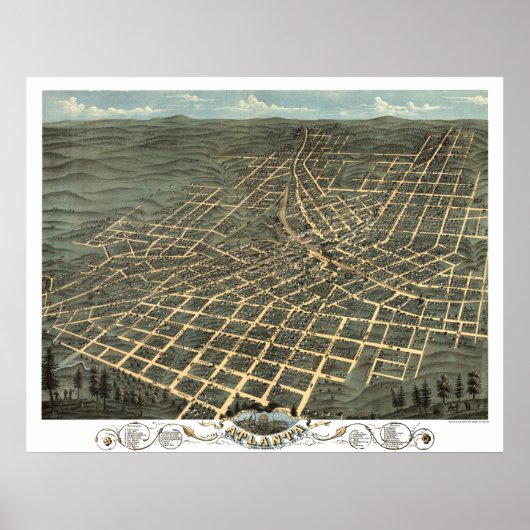 1871 Panorama Map Birds Eye Uitzicht of Atlanta, G Poster (Voorkant)