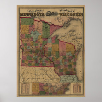 1871 spoorweg/postkaart kantoor van MN en WI Poster