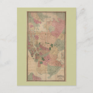 1872 Brooklyn Map - New York City, Queens Briefkaart