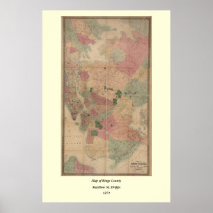  1872 Brooklyn Map - New York City, Queens Poster